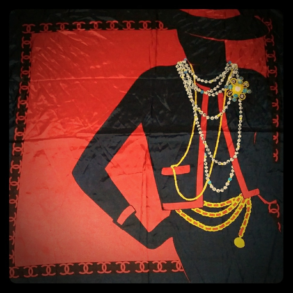 Vintage 1980s Coco Chanel silk scarf silhouette
